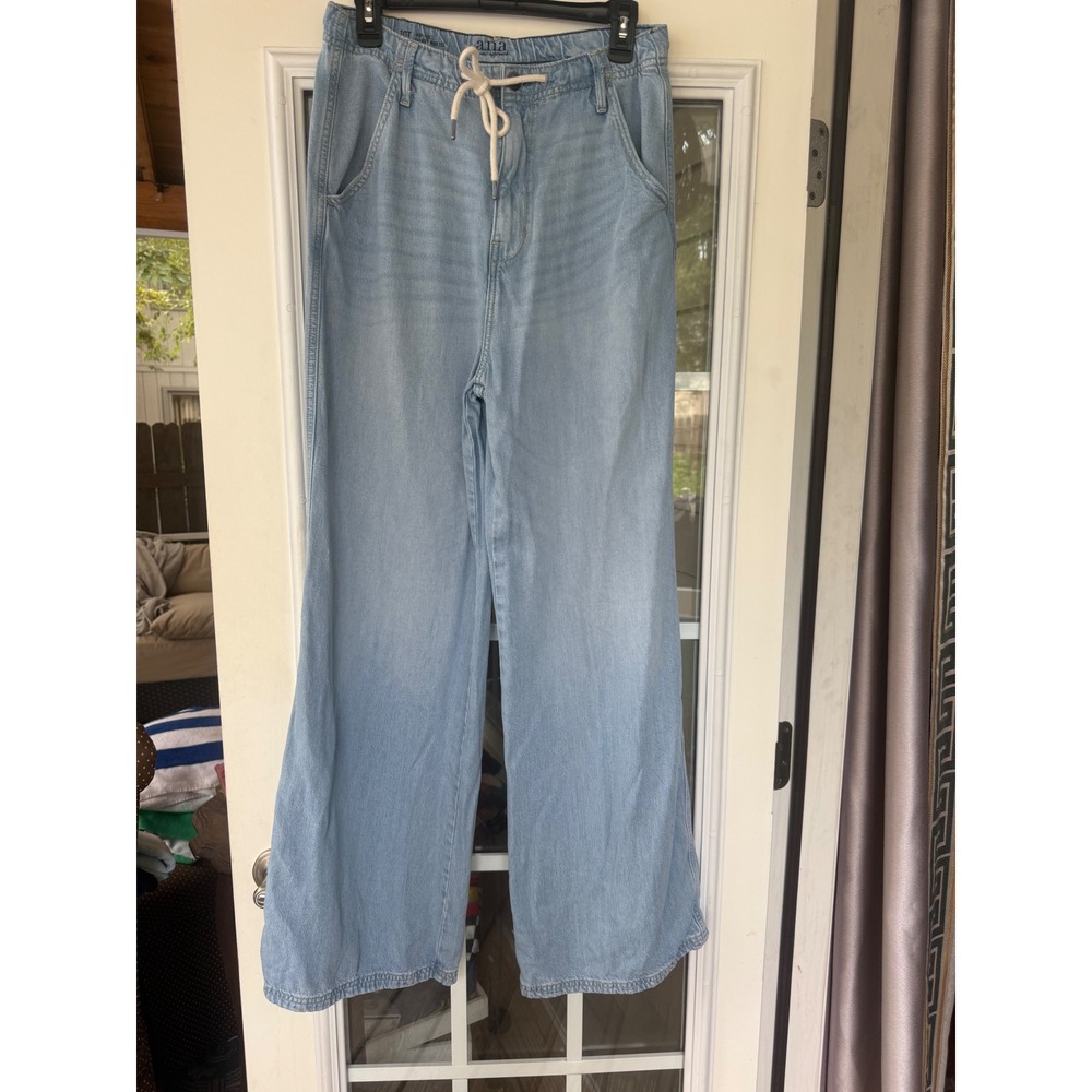 a.n.a 10 tall High-Rise Wide-Leg Relaxed Drawstring Jeans Lt blue soft comfy